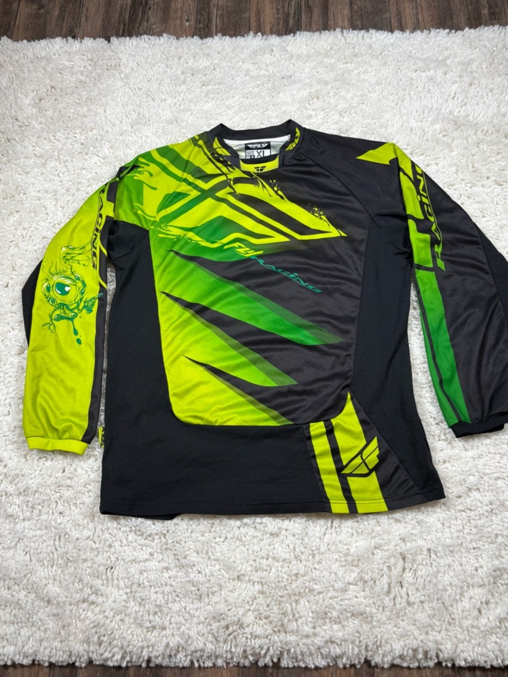 Fly Racing Kinetic Inversion Motocross Jersey XL Green Black Mesh Long Sleeve